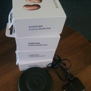 4 Samsung Galaxy Buds (3 Open Box) w/wireless charging pad and protective cases